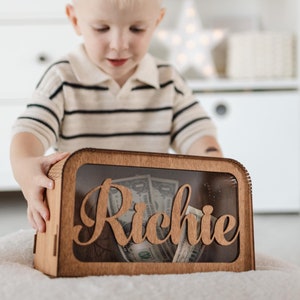 Custom Wooden Piggy Bank For Kids - College Fund Cash Box, Money Box, Large Coin Bank, Gifts For Toddler, Unique Baby Girl Gift