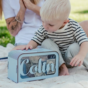 Personalized Money Box,Wooden Piggy Bank Kids,Cash Box Toddler Gift,College Fund,Custom Baby Piggy With Name,Painted Wood Natural Material