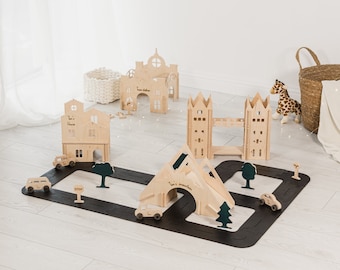 Pista de coches de madera única para niños pequeños, regalo personalizado para bebés, pista de carreras de juguete para niños de 1, 2 y 3 años, Ideas de regalos para cumpleaños de niños