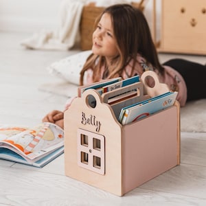 Estantería portátil de madera para libros, mueble personalizado para niños pequeños, expositor de libros, caja de almacenamiento para libros.