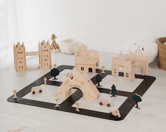 Pista de coches personalizada con coches de madera, juguetes ecológicos para niños, juguetes de madera para bebés, Idea de regalo para niños pequeños, regalo de cumpleaños