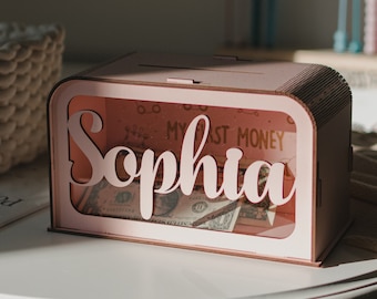 Alcancía con nombre Caja de dinero para niños Mejor regalo de baby shower Decoración de guardería para niño y niña Banco de monedas Regalos personalizados para niños pequeños