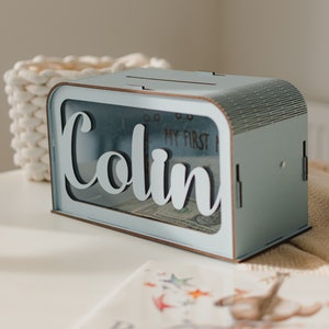 Personalisiertes Sparschwein für Kinder, Kasse aus Holz zum Sparen von Geld, Pastellparty-Geburtstagsdekoration für Babys, kleine Box für Kindergeschenke und Karten