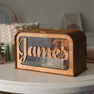 Wooden Piggy Bank Personalized Kids Money Box Best Baby Shower Gift Nursery Decor For Boy and Girl Coin Bank Gifts For Toddler 2024
