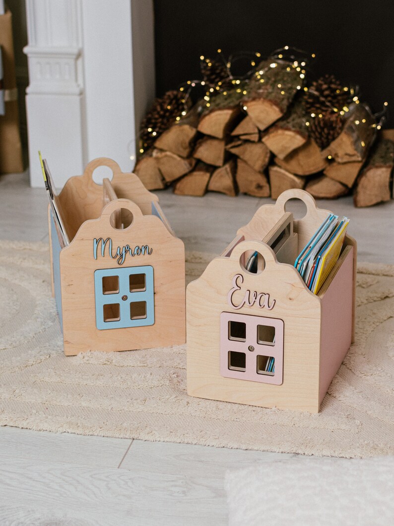 Custom Organizer For Books and Toys Baby Girl Nursery Decor Book Holder Kids Wooden Bookcase Unique Gift For Toddler Granddaughter Present image 4