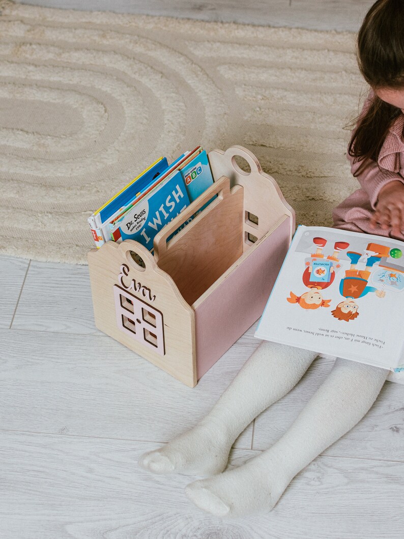 Custom Organizer For Books and Toys Baby Girl Nursery Decor Book Holder Kids Wooden Bookcase Unique Gift For Toddler Granddaughter Present image 9