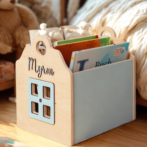 Custom Wooden Storage For Books, Kids Portable Bookshelf, Baby Furniture For Nursery, Playroom Decor, Toddler Boy Birthday Present