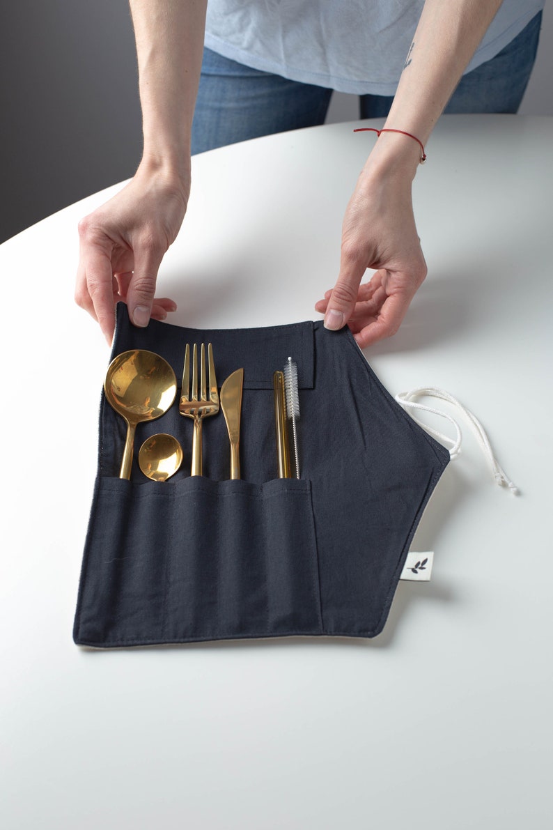 Cotton cutlery pouch Grey cutlery case Utensil pouch Etsy