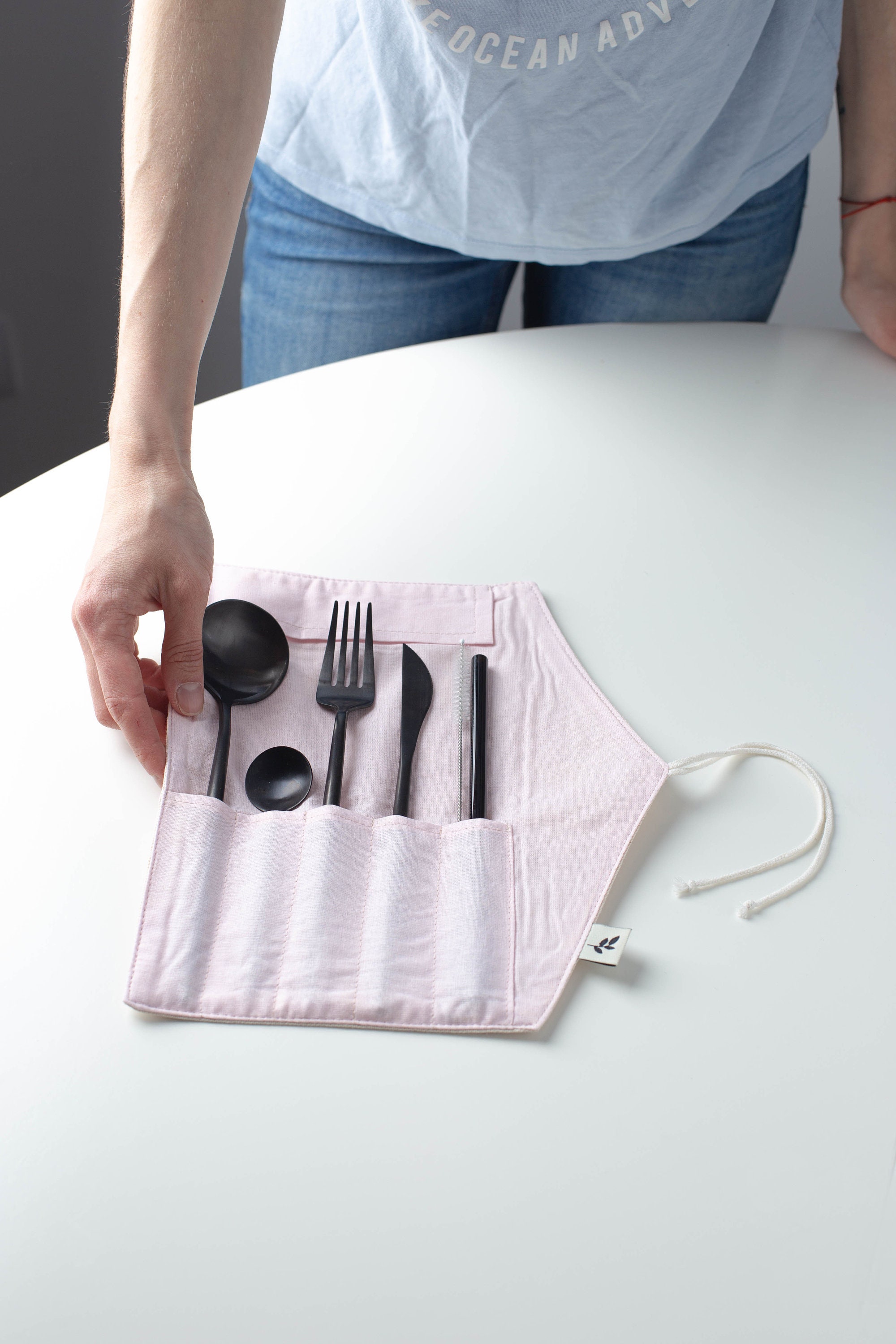 Cotton cutlery pouch Grey cutlery case Utensil pouch Etsy