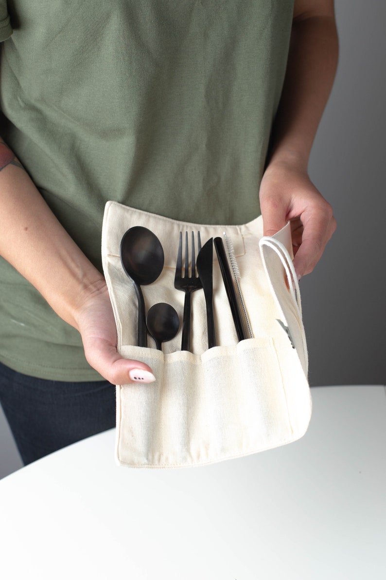 Cotton Cutlery Pouch Grey Cutlery Case Utensil Pouch Cotton Etsy UK