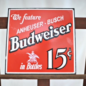porcelain iconic budweiser advertising sign vintage bud beer bar man cave garage
