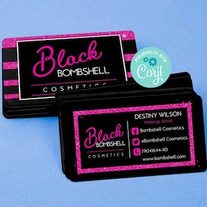 Pink and Black Business Cards |Business Card Template | DIY Premade Template Design