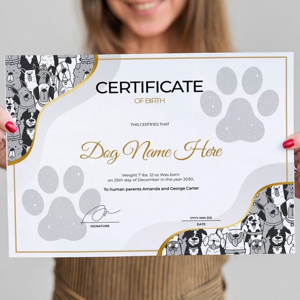 EDITABLE Dog Birth Certificate Printable, Puppy Birth Certificate, Breeder Birth Form