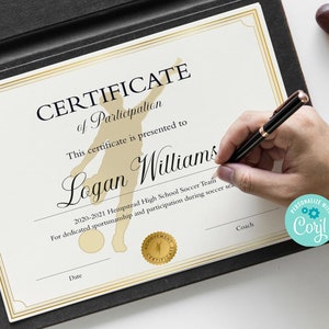 Editable Soccer Certificate Template, DIY Soccer Participation Award. Soccer Diploma Sports Award, Soccer Printable Certificate