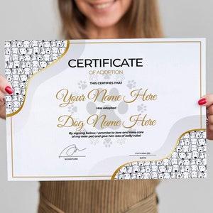 EDITABLE Dog Adoption Certificate Template, Puppy Adoption Certificate, Dog Editable Certificate