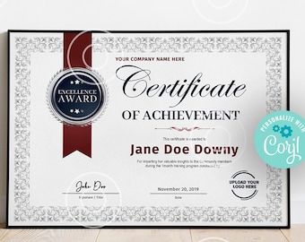 Customizable Certificate of Achievement | Award Certificate Template | Instant Download | Certificate Editable Template | Blank Template