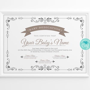 Baby Dedication Certificate, Editable Baby Christening Dedication, Printable Baptism Certificate, INSTANT DOWNLOAD