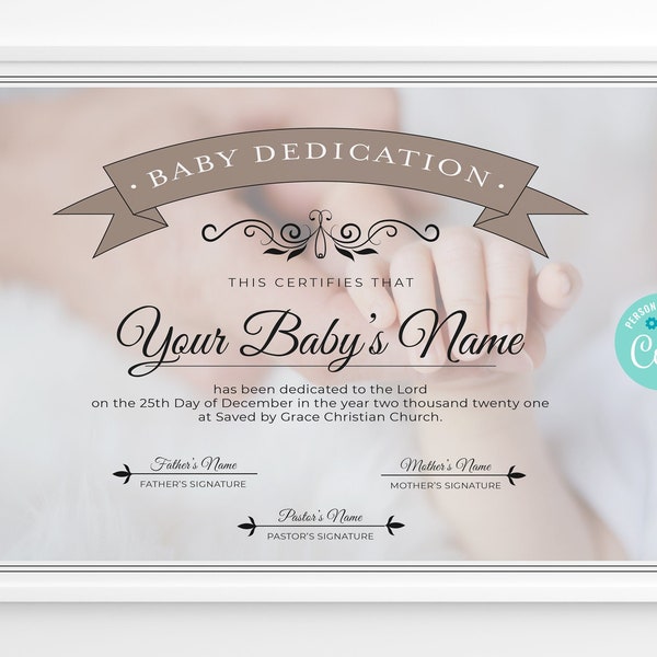 Printable Baby Dedication Certificate, Editable Baby Christening Certificate, INSTANT DOWNLOAD