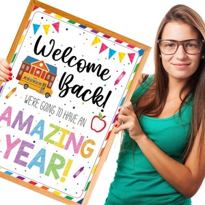 EDITABLE Back to School Welcome Sign Template, Welcome Back to School Bulletin Board, We're Going to Have an Amazing Year image 1