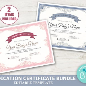 Editable Child Dedication Certificate, Editable Blue & Pink Baby Dedication Certificate Template, INSTANT DOWNLOAD
