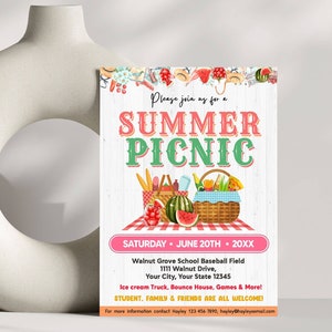Summer Picnic Flyer Template, Summer Picnic Invitation Digital, Family Picnic Party Template, Picnic Party Invitation, Instant Download