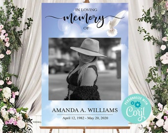 Dove Funeral Welcome Sign, Editable Memorial Service Sign and Funeral Display PRINTABLE