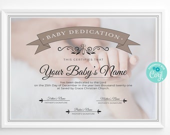 Printable Baby Dedication Certificate, Editable Baby Christening  Certificate, INSTANT DOWNLOAD