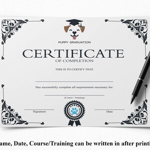 PRINTABLE Blank PDF, Puppy Dog Graduation Certificate Template, Puppy ...
