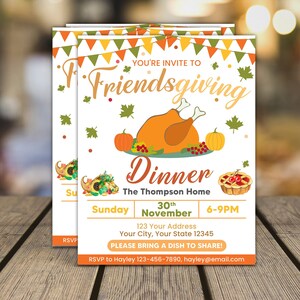 Friendsgiving Invite Editable, Turkey Thanksgiving Dinner Invitation Template, Printable Invite Instant Download