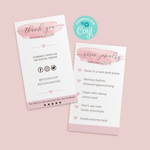 Mini Resin Jewelry Care Card and Thank You Card, Resin Care Instructions, Resin Care Card Template, Care Instructions Card Resin Jewelry