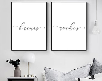 Buenas Noches Above Bed Quote |Above Bed Art Downloadable Prints| Above Bed Decor, Bedroom Quotes Sign Print |2 Piece Wall Art Wall Decor