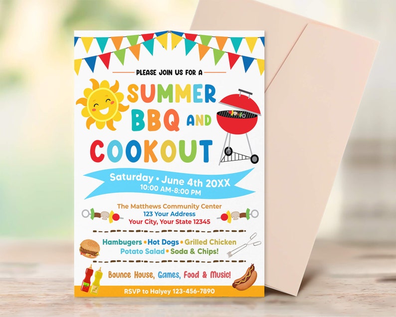 Editable Summer BBQ and Cookout Party Invitation, Summer Barbeque Picnic Invite, Picnic Party Template, BBQ Cookout Party, Instant Download