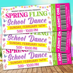 Spring Fling School Dance Ticket Template, Editable PTO PTA School Event Template, Easter Event Party Ticket,