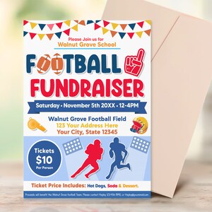 Football Fundraiser Flyers Template, School Sports Benefit Poster, Football Fundraiser Invite, Fundraiser Event, Instant Download