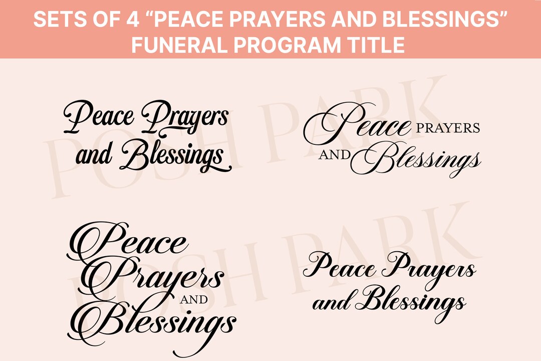 Sets of Funeral Program Word Art Titles, 4 Peace Prayers and Blessings