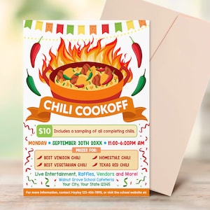 Chili Cookoff Fundraiser Flyer, Chili Cook off Contest Poster, PTA PTO School Church Fundraiser Flyer, Fundraising Event, Instant Download
