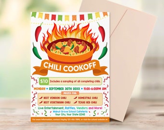 Chili Cookoff Fundraiser Flyer, Chili Cook off Contest Poster, PTA PTO School Church Fundraiser Flyer, Fundraising Event, Instant Download