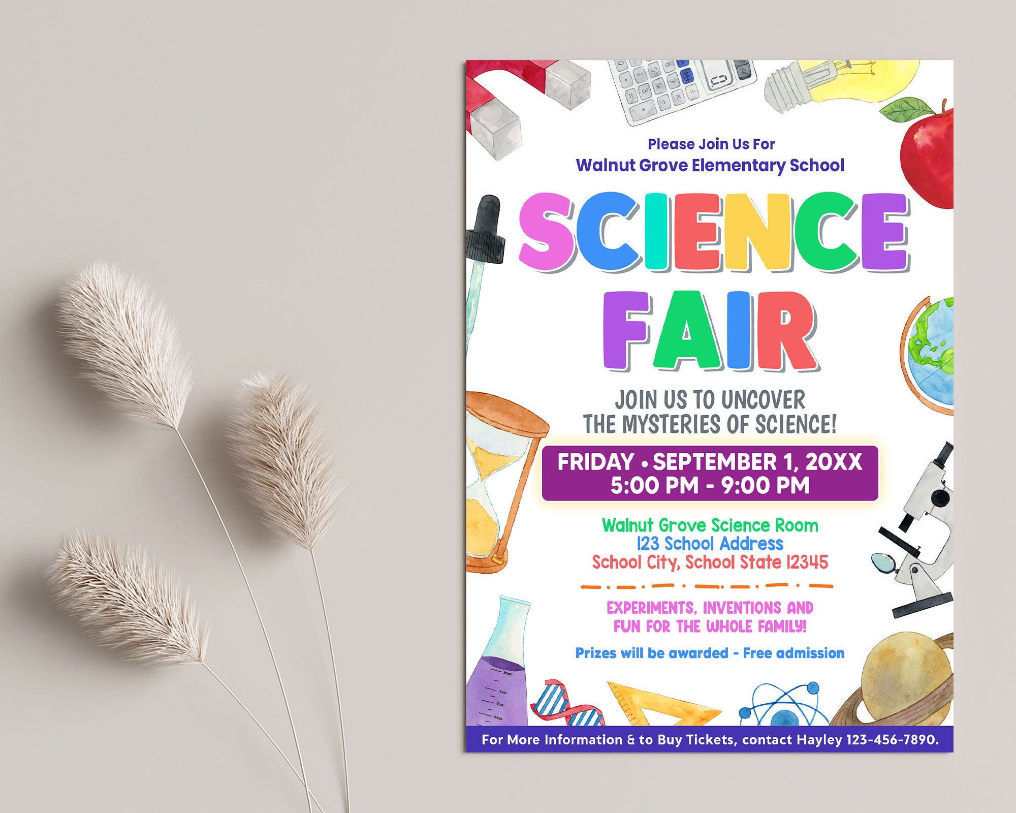Printable Science Fair Flyer Template, PTO PTA Science Party, Chemistry ...