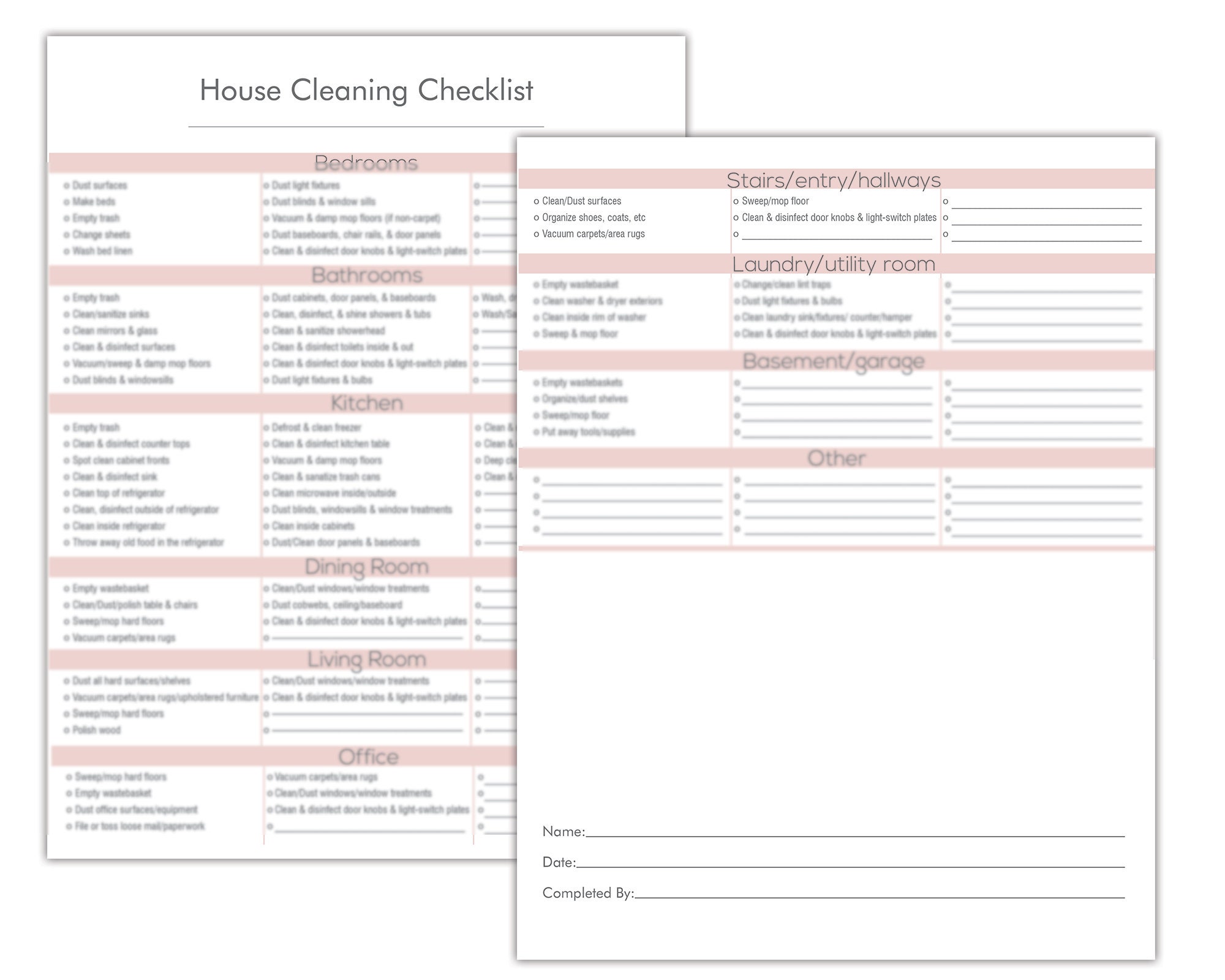PRINTABLE Room by Room Home Cleaning Checklist, Complete Housekeeping ...