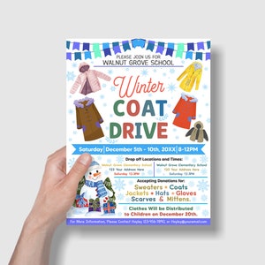 Editable Winter Coat Drive Flyer Template, DIY Charity Church ...
