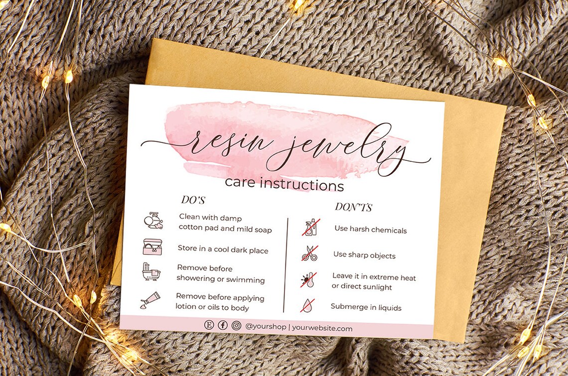 Resin Jewelry Care Card Resin Jewelry Care Instructions Etsy