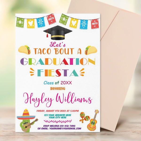 EDITABLE Taco Bout Graduation Invitation Template WHITE, Mexican Graduation Invite Printable