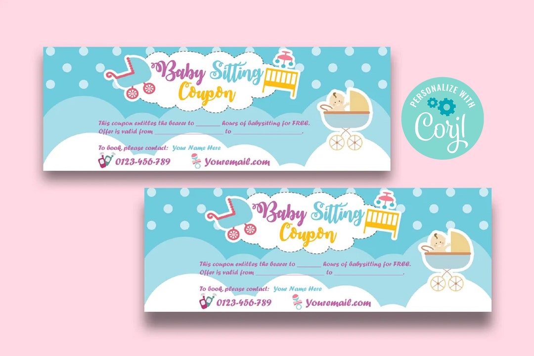 Baby Sitting Coupon EDITABLE Template PRINTABLE Babysitter Voucher Baby Sitting Coupon EDITABLE Template PRINTABLE Babysitter Voucher