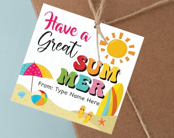 Custom Summer Gift Tags for Teacher, Beach-theme Summer Gift Tags Editable, End Of School Year Tag