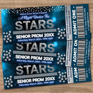 A Night Under The Stars Prom Ticket Template, School Dance Ticket Invite, Prom Invites Ticket, Starry Night Ticket,