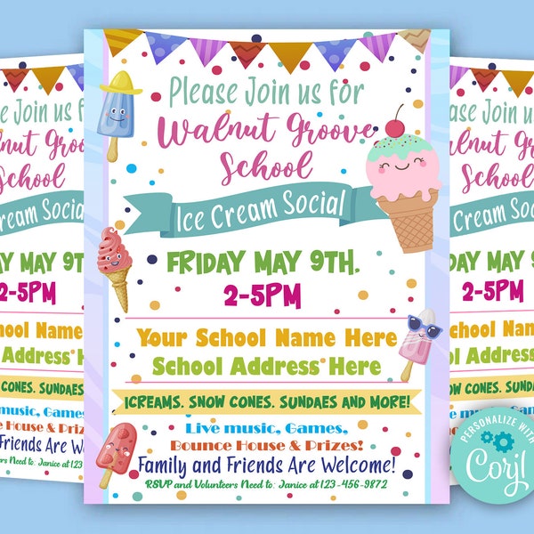 Ice Cream Social Flyer, Ice Cream Social Invitation, Ice Cream Social Printables