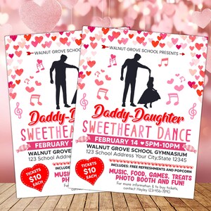 Daddy Daughter Valentine's Dance Flyer, Editable School Sweetheart Dance Flyer Invite, Heart Day Dance Invitation,
