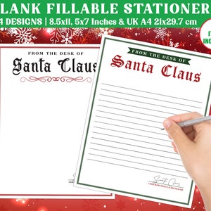 Papelería navideña imprimible, papelería de Papá Noel en formato PDF para descargar, carta en blanco roja y verde de Papá Noel, papelería imprimible con y sin líneas