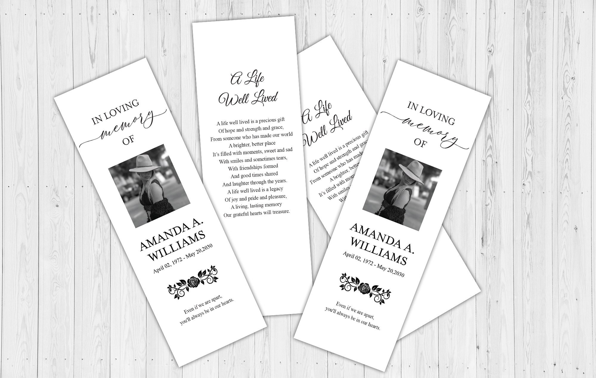 Editable Funeral Bookmark Personalized Minimalist Bookmark Etsy