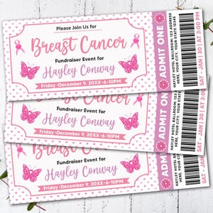 Editable Breast Cancer Fundraiser Ticket | DIY Pink Cancer Benefit Ticket Template | Pink Ticket | Instant Download